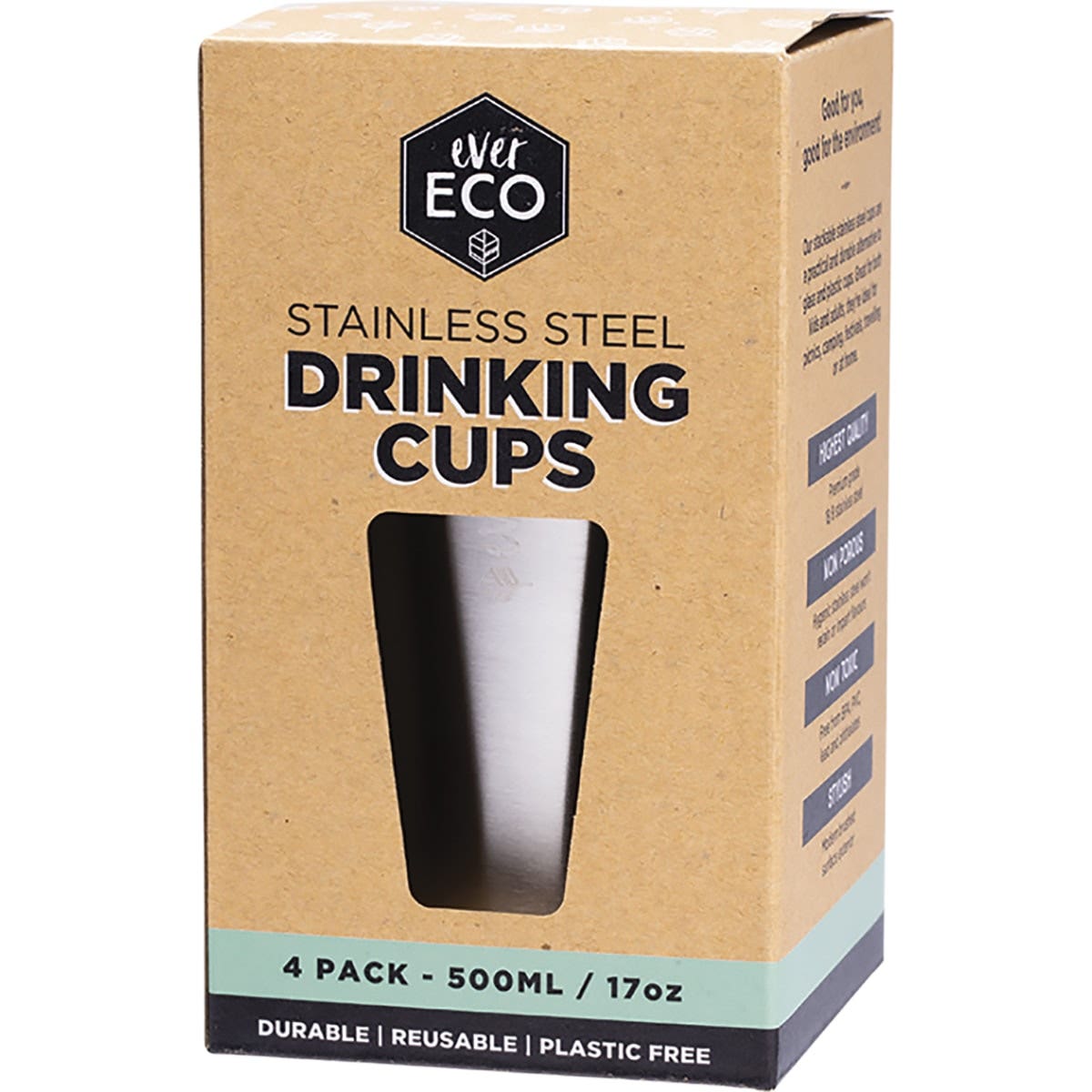 EVER ECO Stainless Steel Drinking Cups 4 Pack 4x500ml