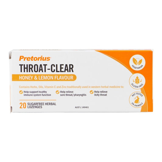 Pretorius Throat Clear Honey & Lemon 20s
