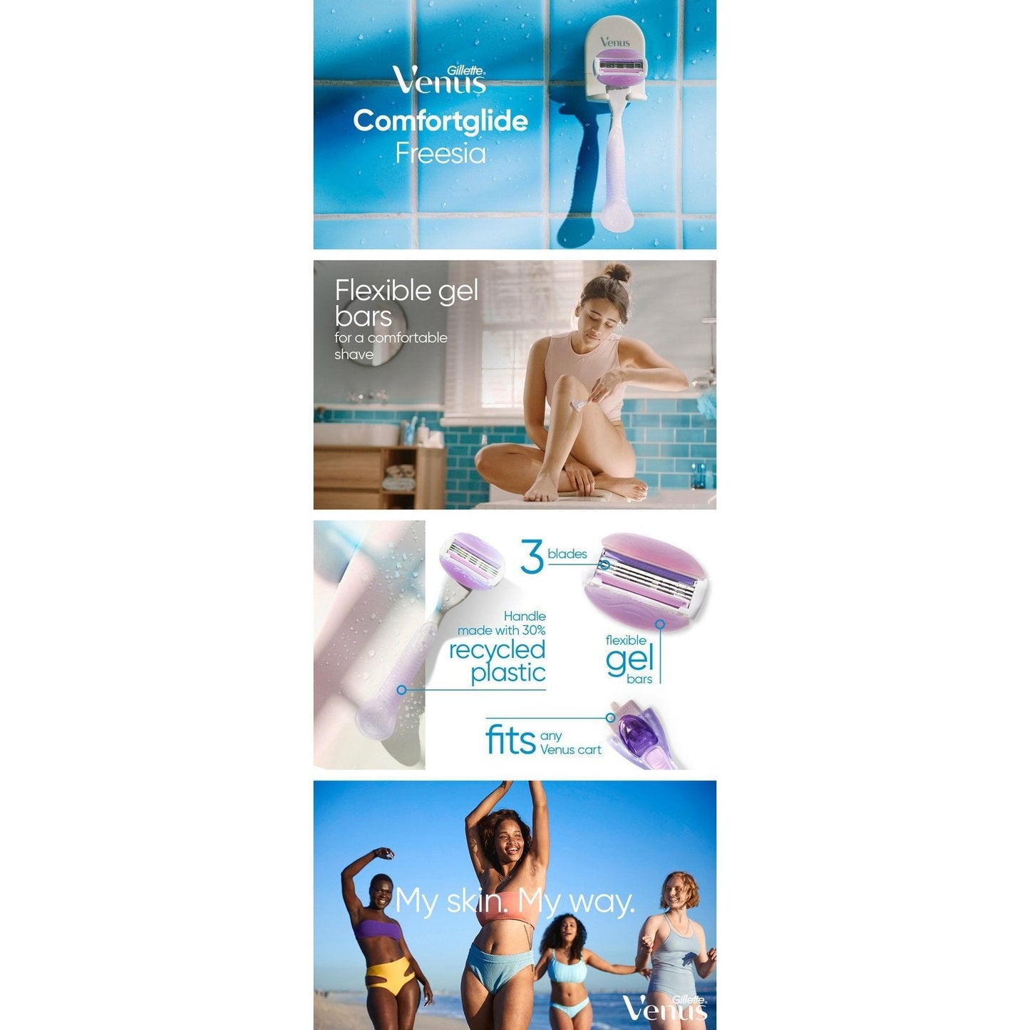 Gillette Venus Comfortglide Freesia Razor Women's Razor Handle + 1 Blade Refill