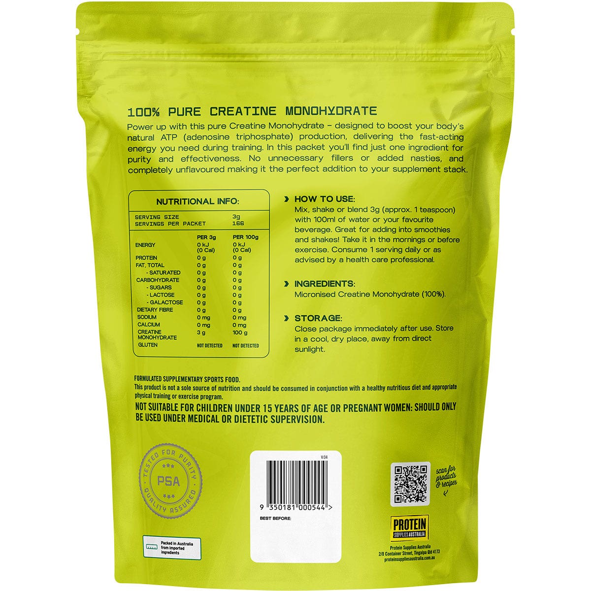 PROTEIN SUPPLIES AUSTRALIA Creatine (Monohydrate) Pure 500g