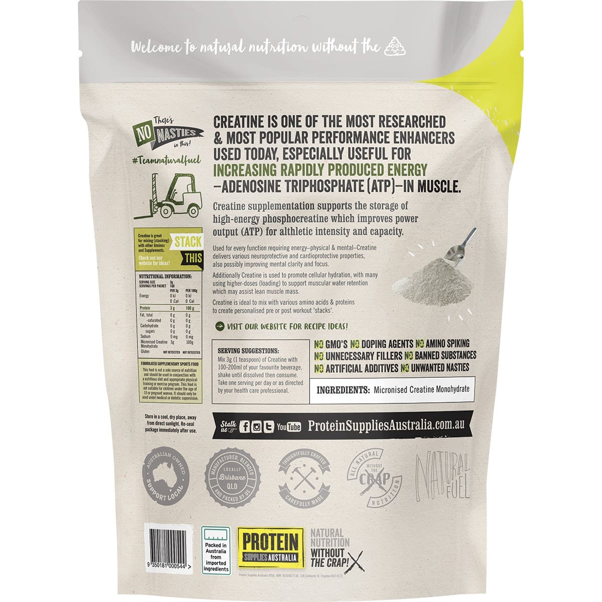 PROTEIN SUPPLIES AUSTRALIA Creatine (Monohydrate) Pure 500g