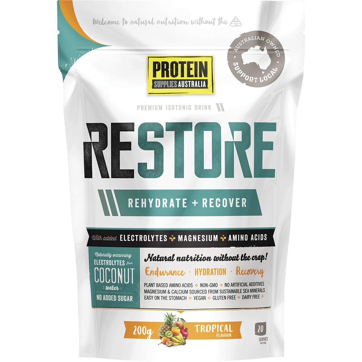 PROTEIN SUPPLIES AUSTRALIA Restore Hydration Recovery Drink Tropical 200g