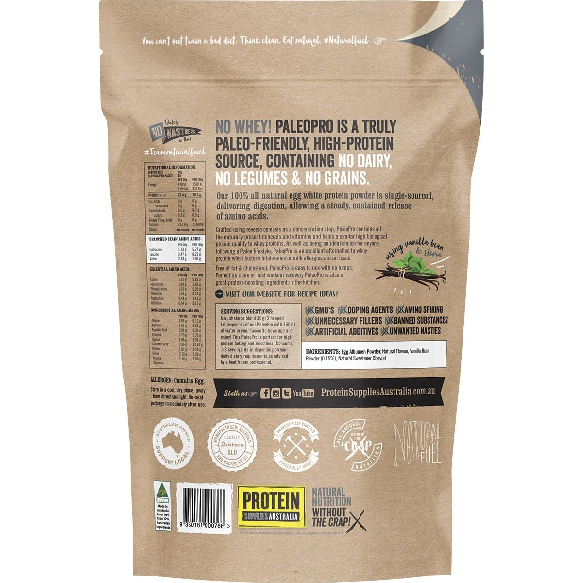 PROTEIN SUPPLIES AUSTRALIA PaleoPro (Egg White Protein) Vanilla Bean 900g