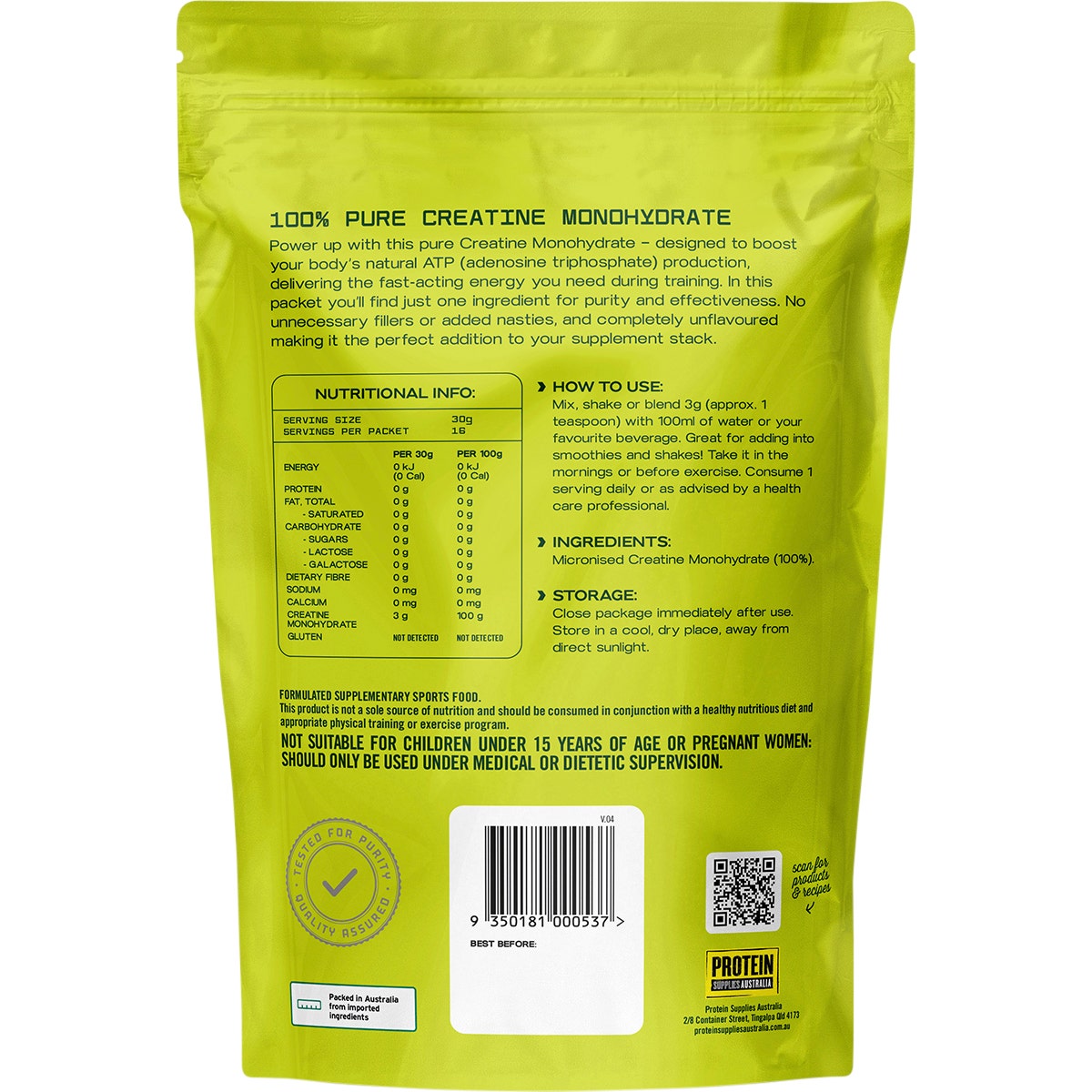 PROTEIN SUPPLIES AUSTRALIA Creatine (Monohydrate) Pure 200g