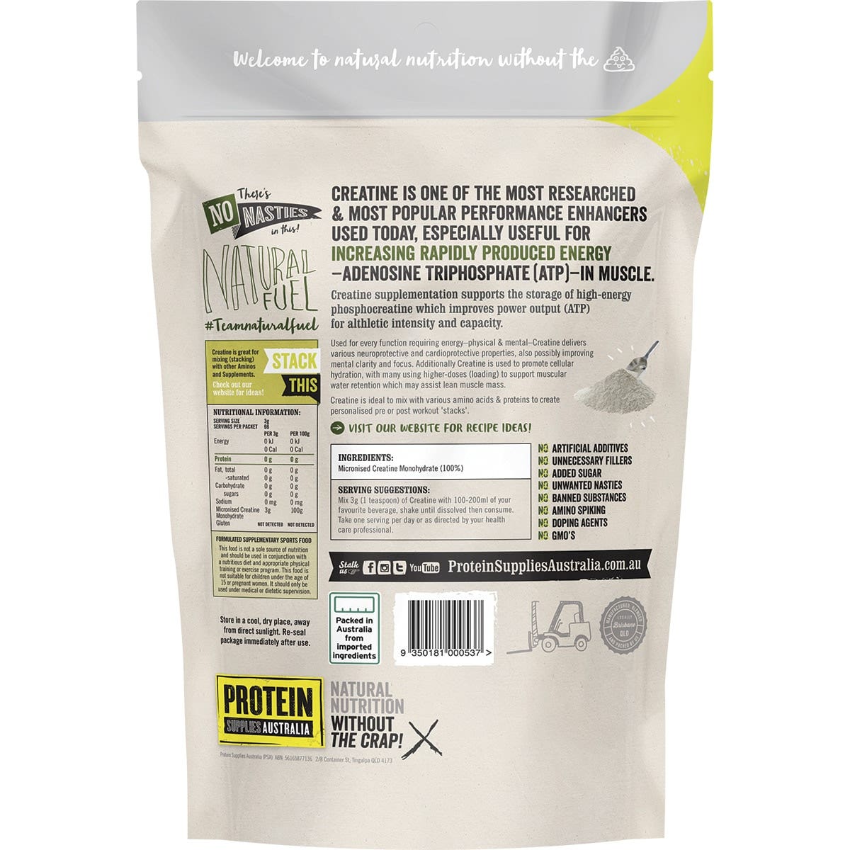 PROTEIN SUPPLIES AUSTRALIA Creatine (Monohydrate) Pure 200g