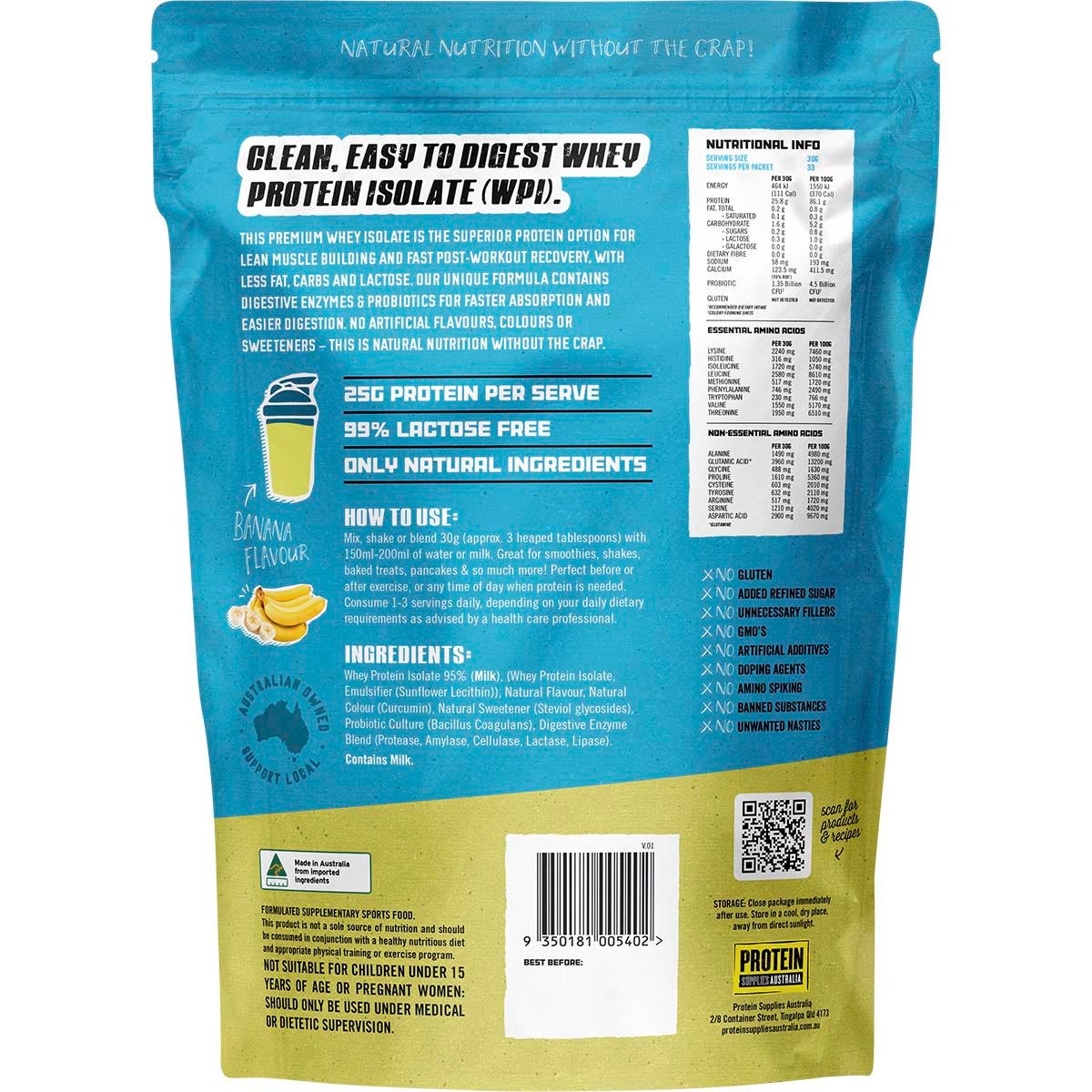 Protein Supplies Australia Wpi Whey Protein Isolate Banana 1kg