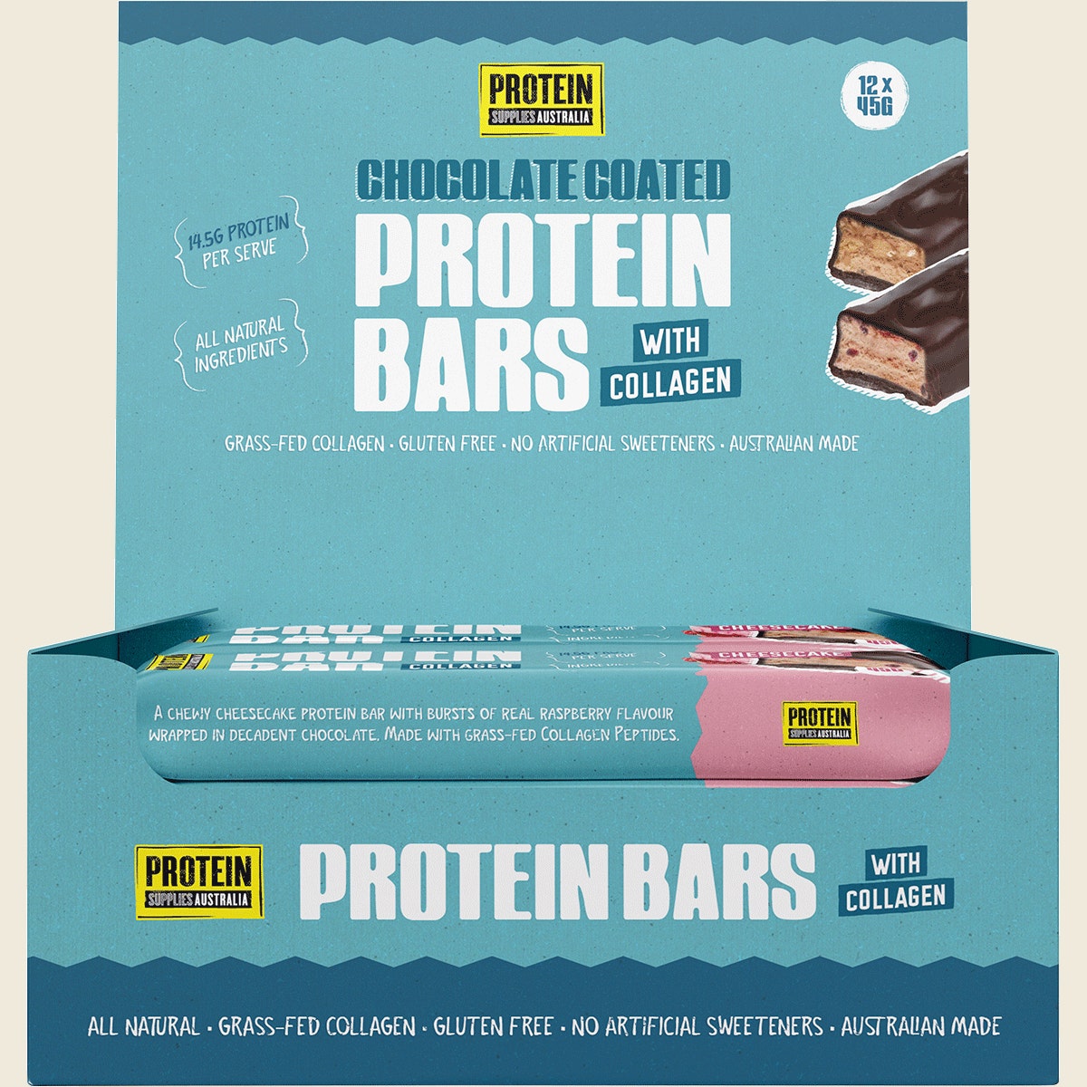 Protein Supplies Australia Protein Bar with Collagen Berry Cheesecake 12x45g