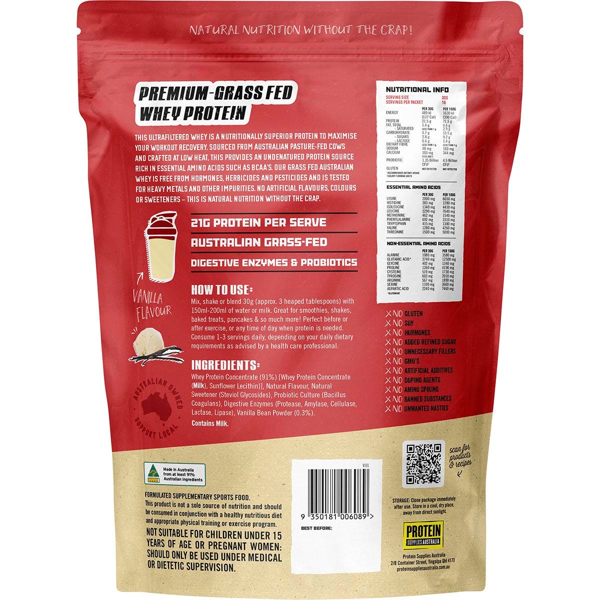 Protein Supplies Australia Australian Whey Protein Vanilla 500g