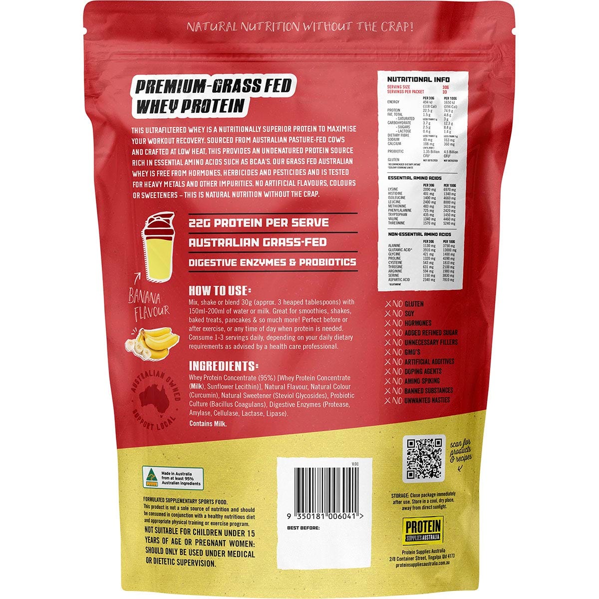Protein Supplies Australia Australian Whey Protein Banana 1kg