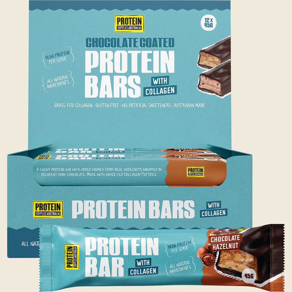Protein Supplies Australia Protein Bar With Collagen Chocolate Hazelnut 12x45g