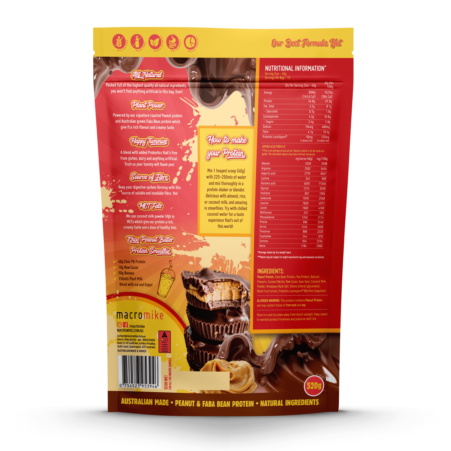 MACRO MIKE Peanut Plant Protein Choc Peanut Butter Cup 520g