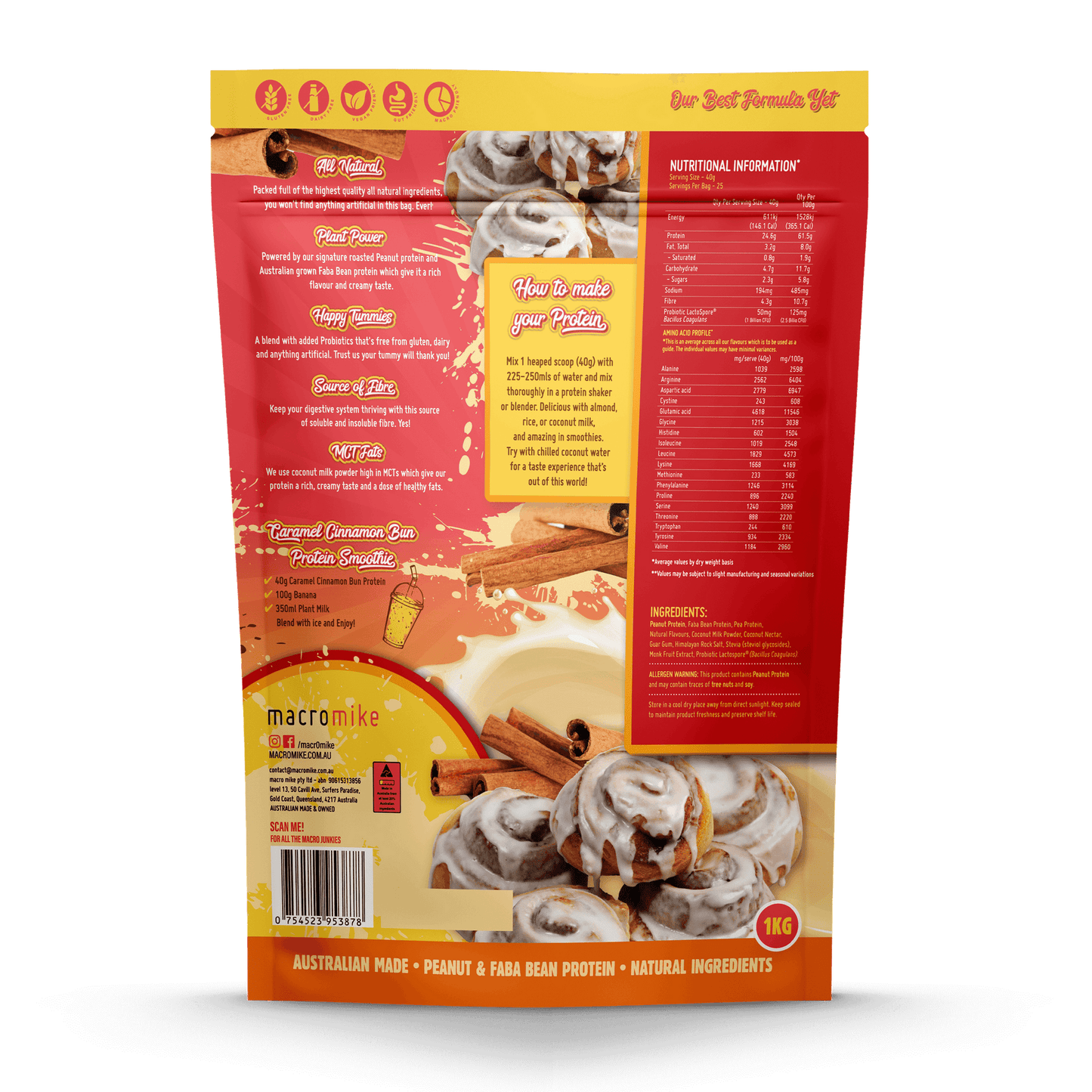 MACRO MIKE Peanut Plant Protein Caramel Cinnamon Bun 1kg