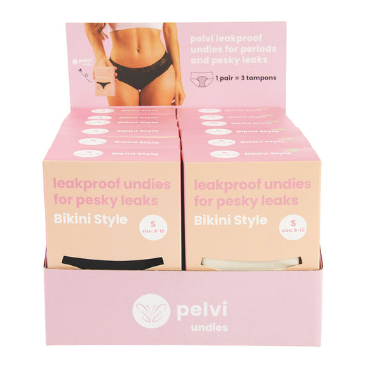 Pelvi Underwear Leakproof Bikini Black Beige Mixed Sizes(Pack of 12) (contains: 1 of each size in Black & Beige)