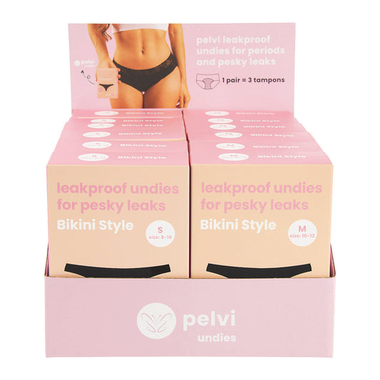 Pelvi Underwear Leakproof Bikini Black Mixed Sizes(Pack of 12) (contains: 2 of each size)
