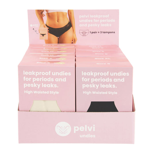 Pelvi Underwear Leakproof Full Brief Black & Beige Mixed Sizes x 12 Display (contains: 1 of each size in Black & Beige)