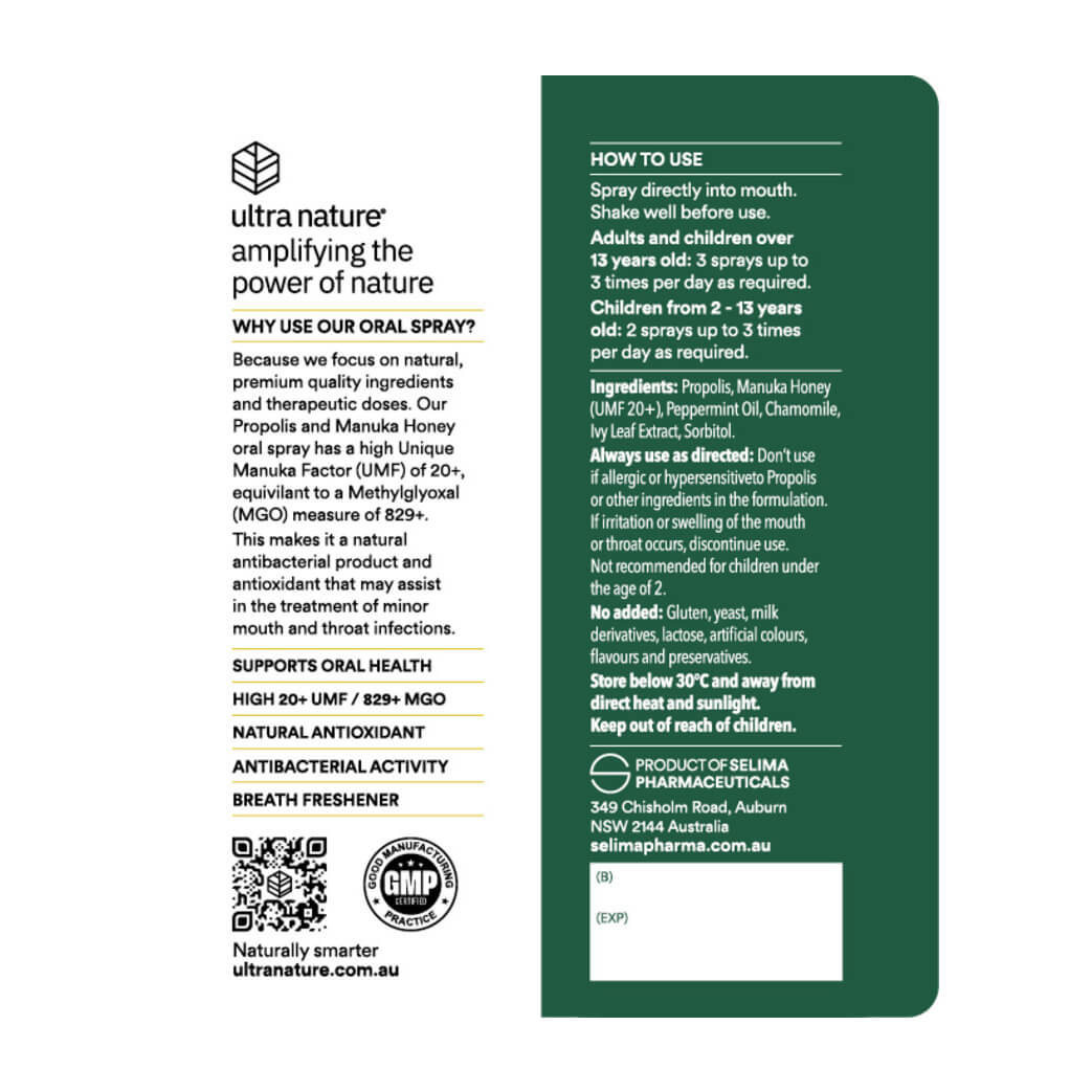 Ultra Nature Propolis & Manuka Honey Oral Spray 30ml