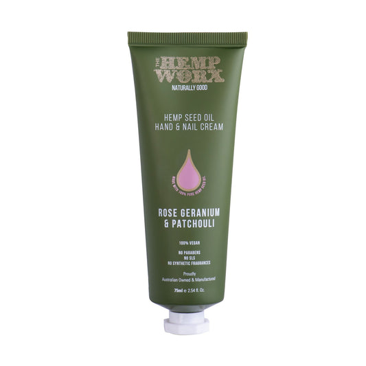 The Hemp Worx Rose Geranium & Patchouli Hand Cream 75ml