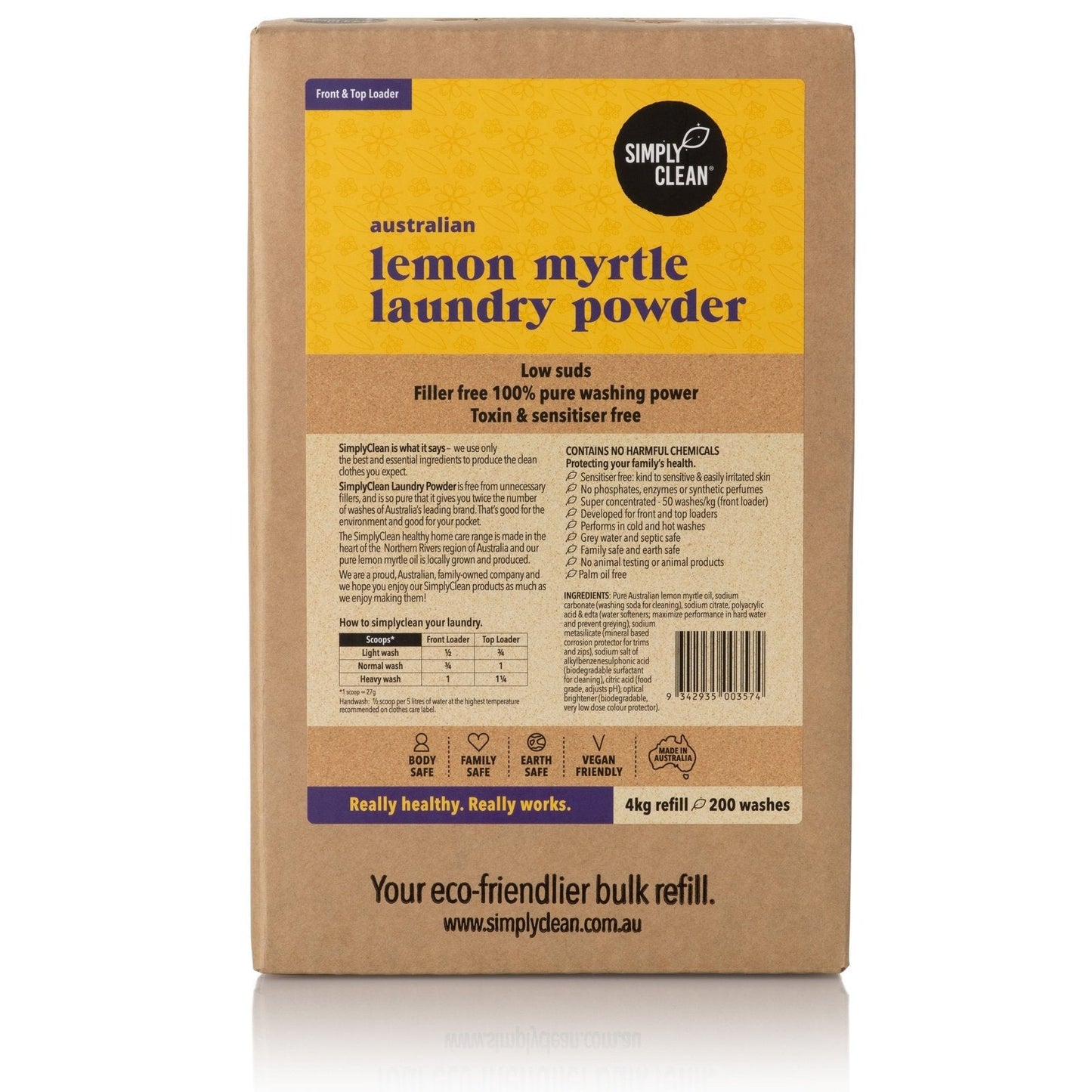 Simply Clean Lemon Myrtle Laundry Powder 4kg Box