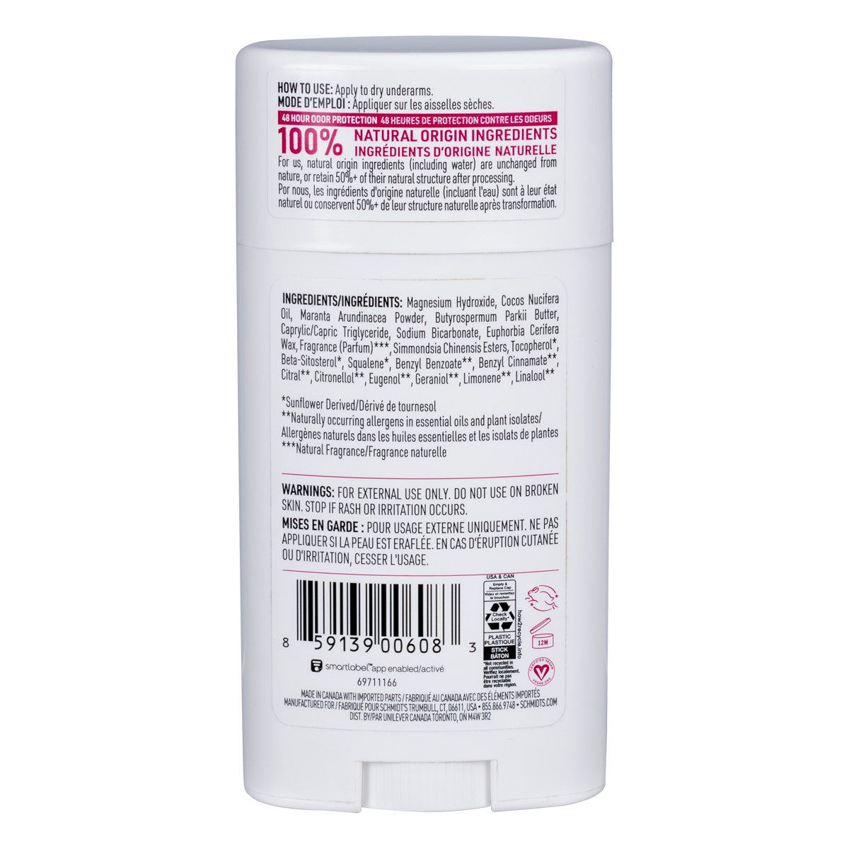 SCHMIDT'S Deodorant Stick Rose + Vanilla 75g