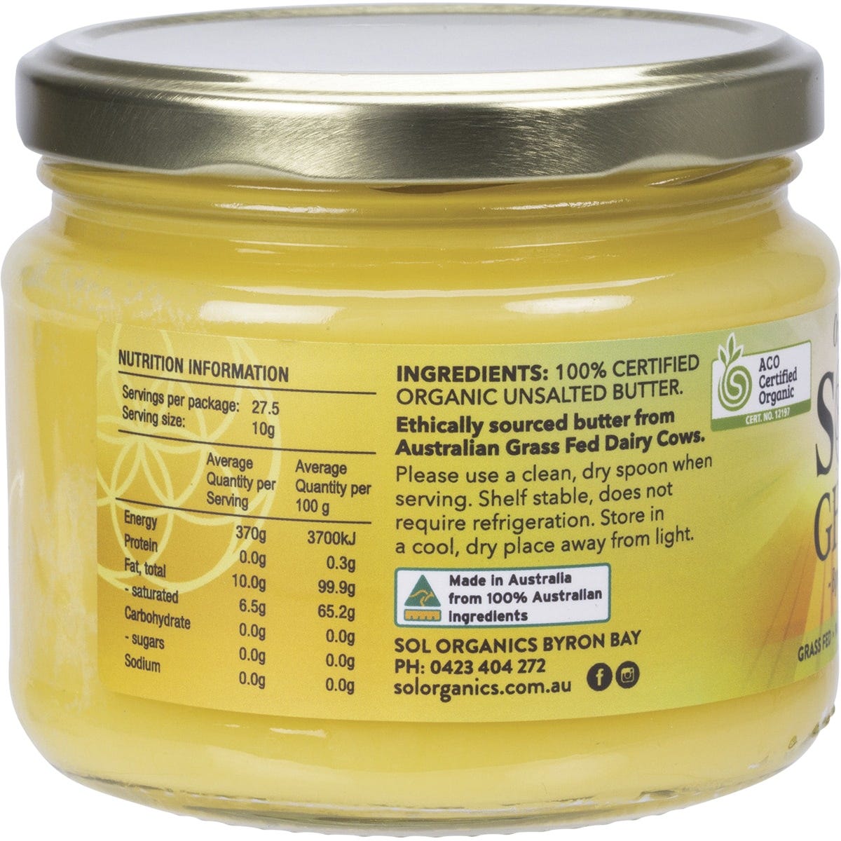 SOL ORGANICS Organic Ghee 275g