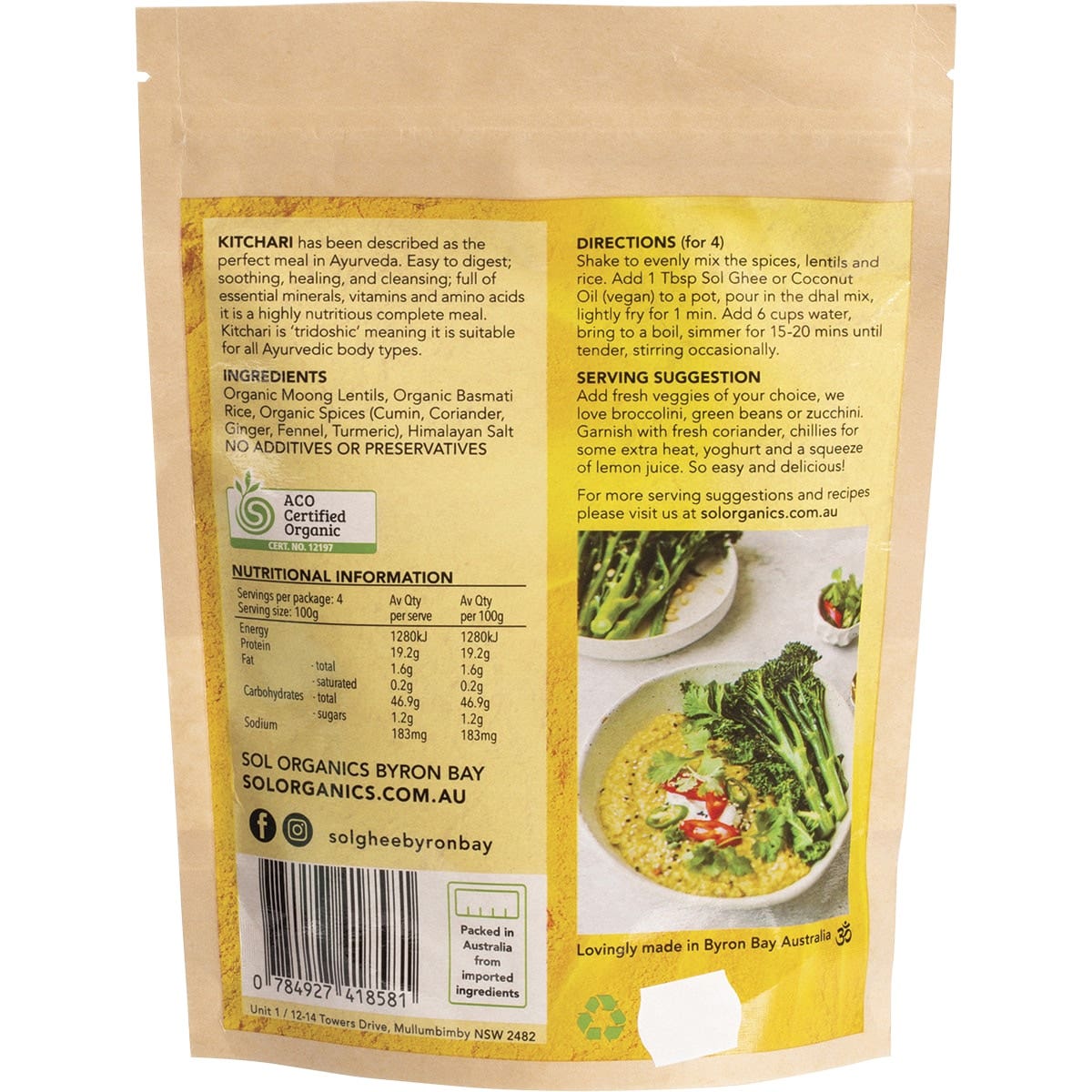 SOL ORGANICS Organic Kitchari Moong Dhal & Basmati Rice Mix 400g