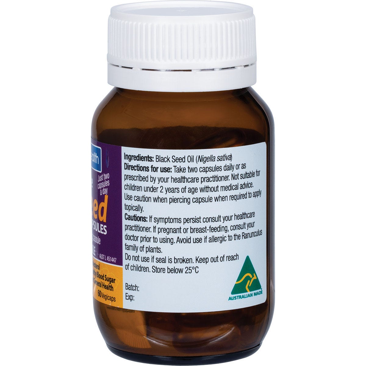 Solutions 4 Health Oil of Pure Black Seed VegeCaps 60 Caps