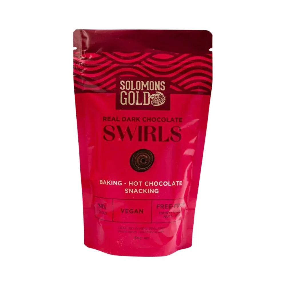 Solomons Gold Vegan Dark Chocolate Swirls 58% Cacao 150g