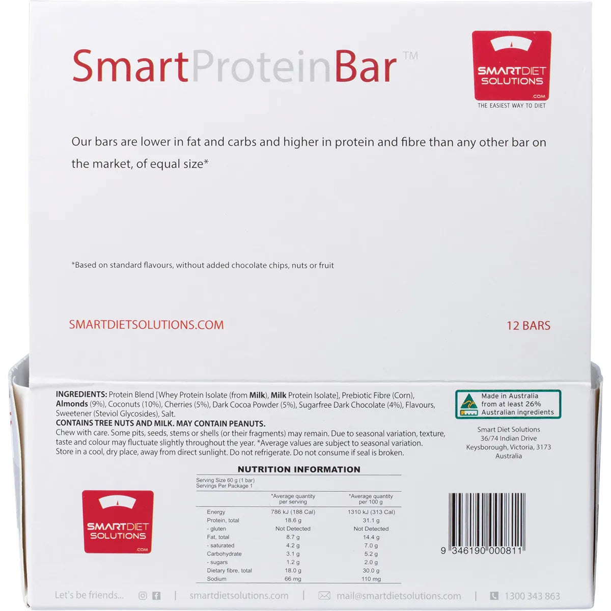 SMART PROTEIN BAR Dark Choc Cherry Coconut Protein Bar 12x60g