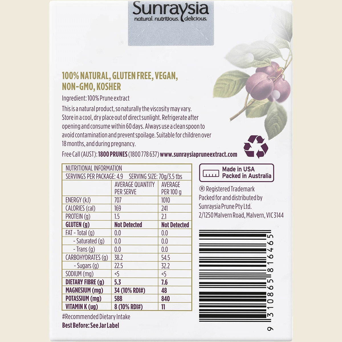 Sunraysia Prune Extract Tonic 340g