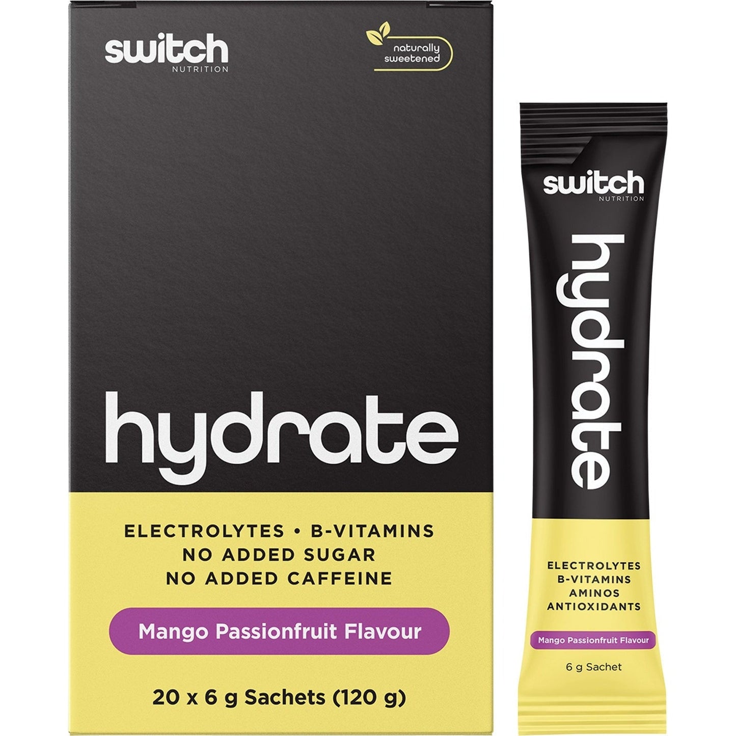 Switch Nutrition Hydrate Electrolytes No Added Sugar Mango Passionfruit 20x6g