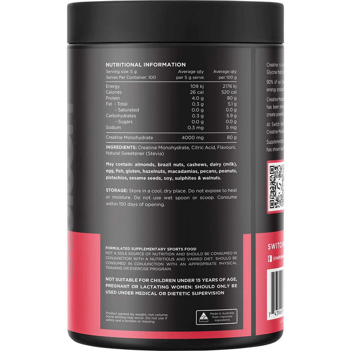 Switch Nutrition Creatine Monohydrate Red Raspberry 500g