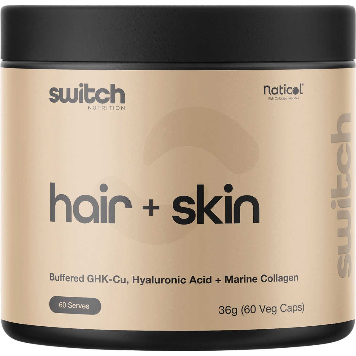 Switch Nutrition Hair + Skin GHK-Cu, Hyaluronic Acid, Marine Collagen 60 Caps