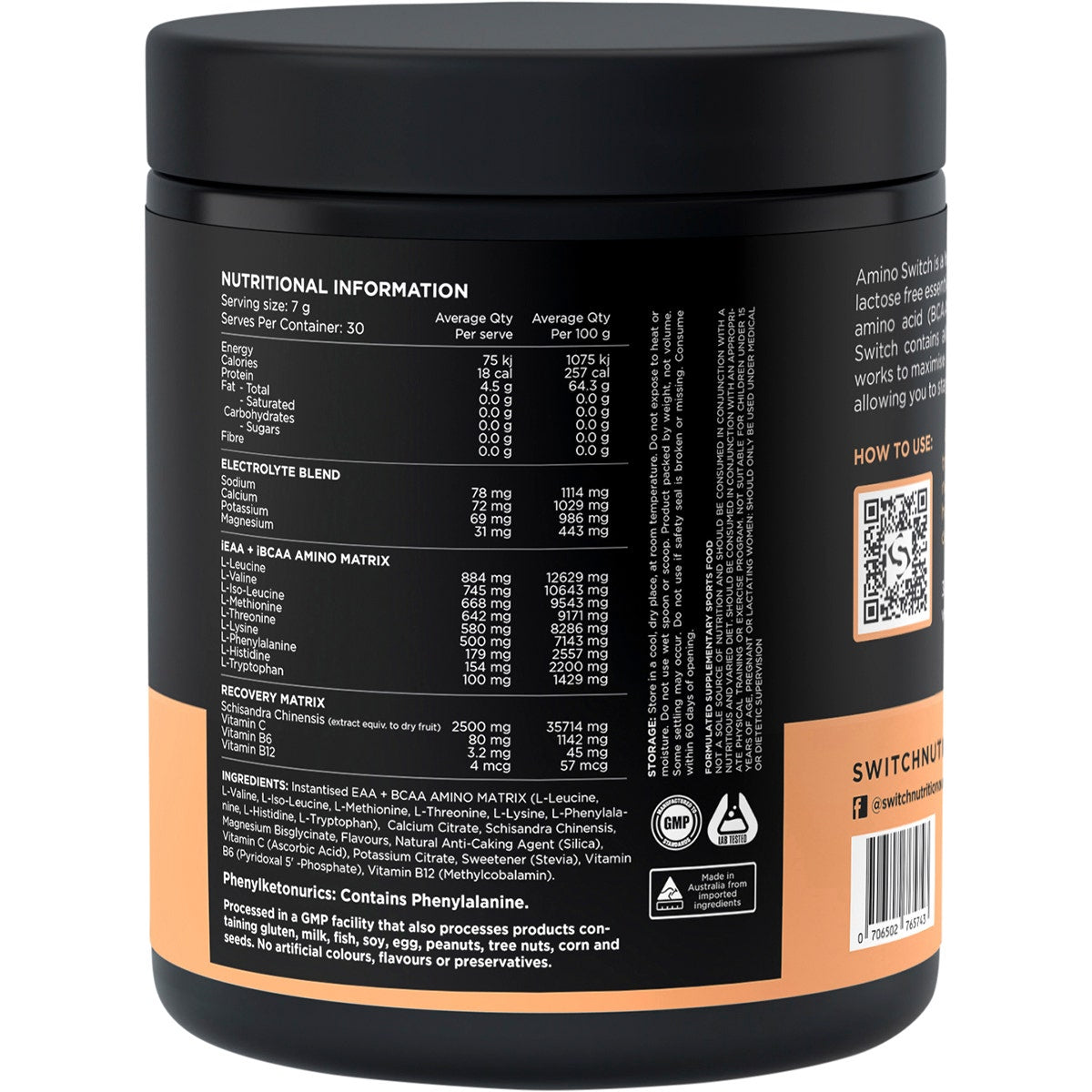 SWITCH NUTRITION Amino EAA & BCAA Electrolyte Recovery Lemonade 210g