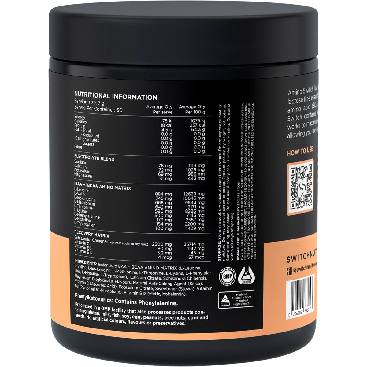 SWITCH NUTRITION Amino EAA & BCAA Electrolyte Recovery Raspberry 210g
