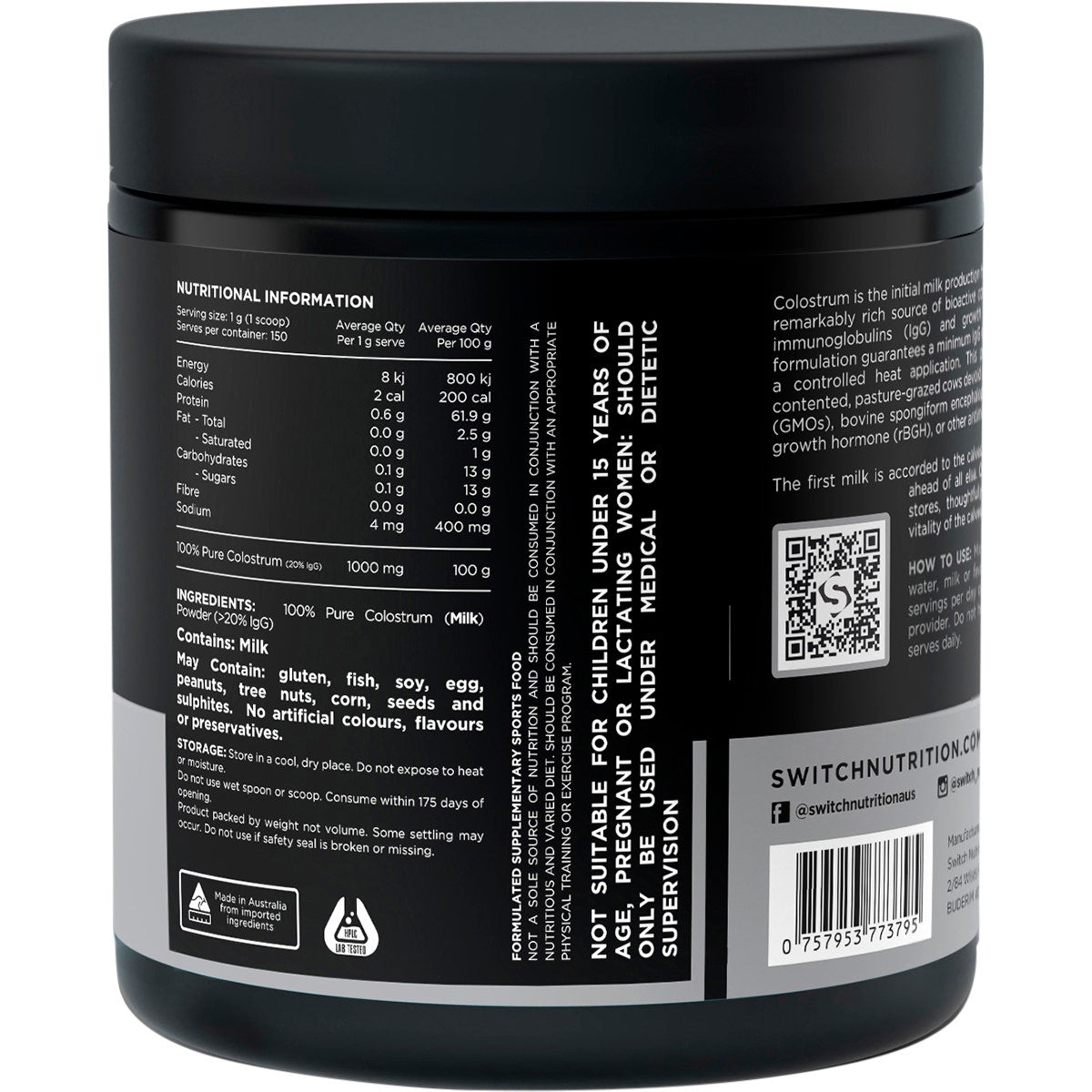 SWITCH NUTRITION Colostrum 100% Pure Colostrum Powder 150g