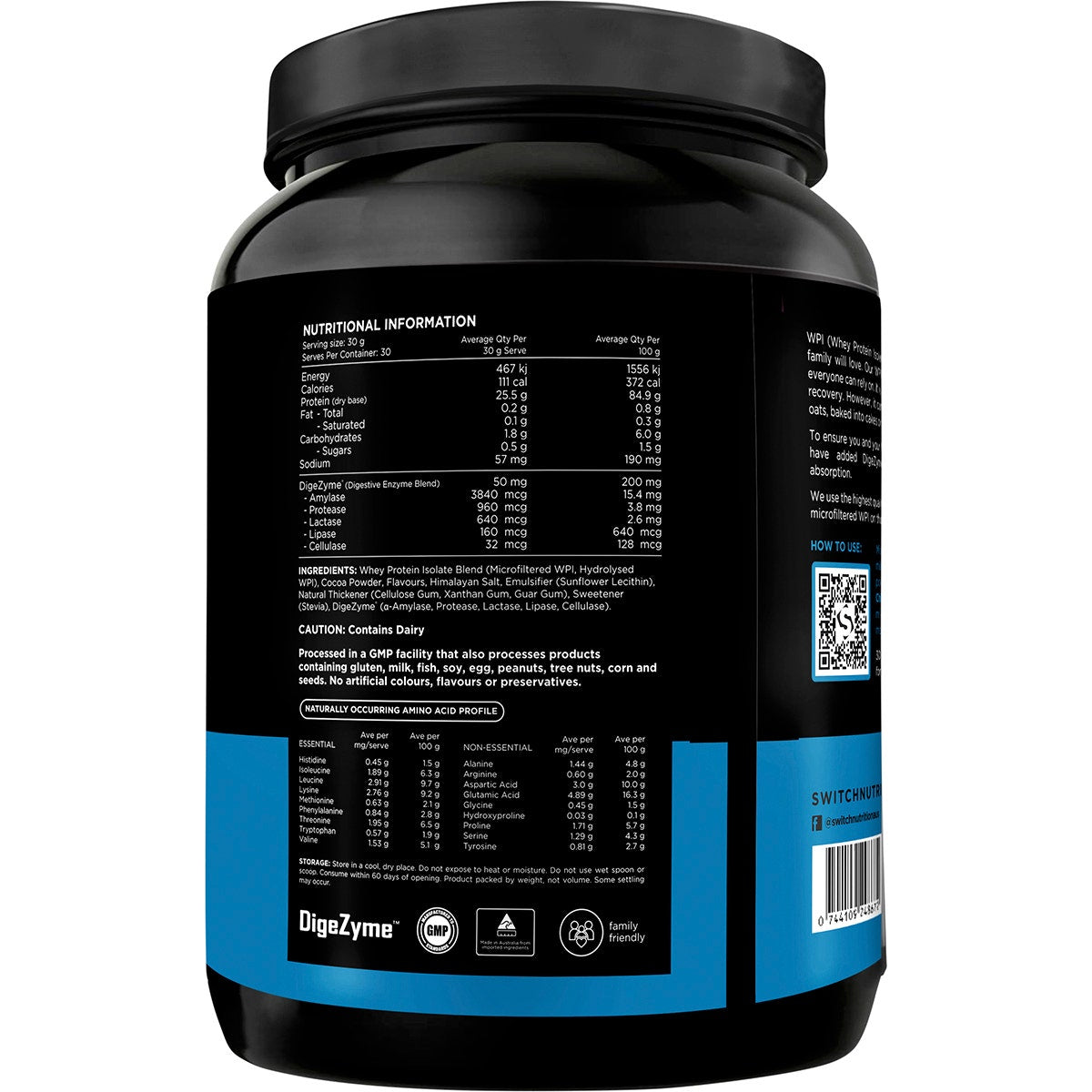 SWITCH NUTRITION WPI Premium Whey Protein Isolate Milk Chocolate 900g