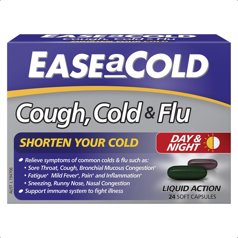 Ease A Cold Cough, Cold & Flu Day & Night Liquid 24 Caps