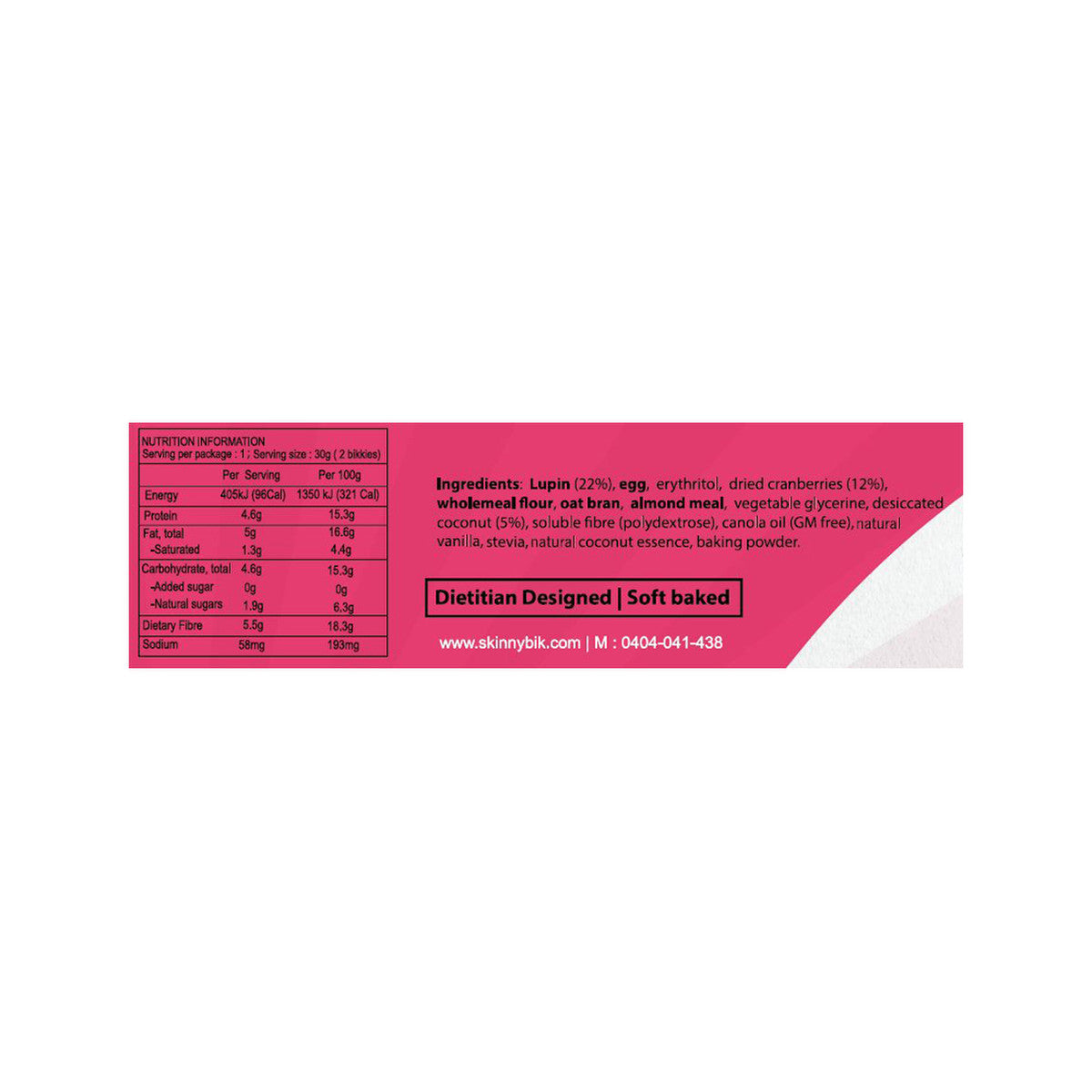 Skinnybik Biscuits Cranberry & Coconut (2 x 15g) x 18 Display