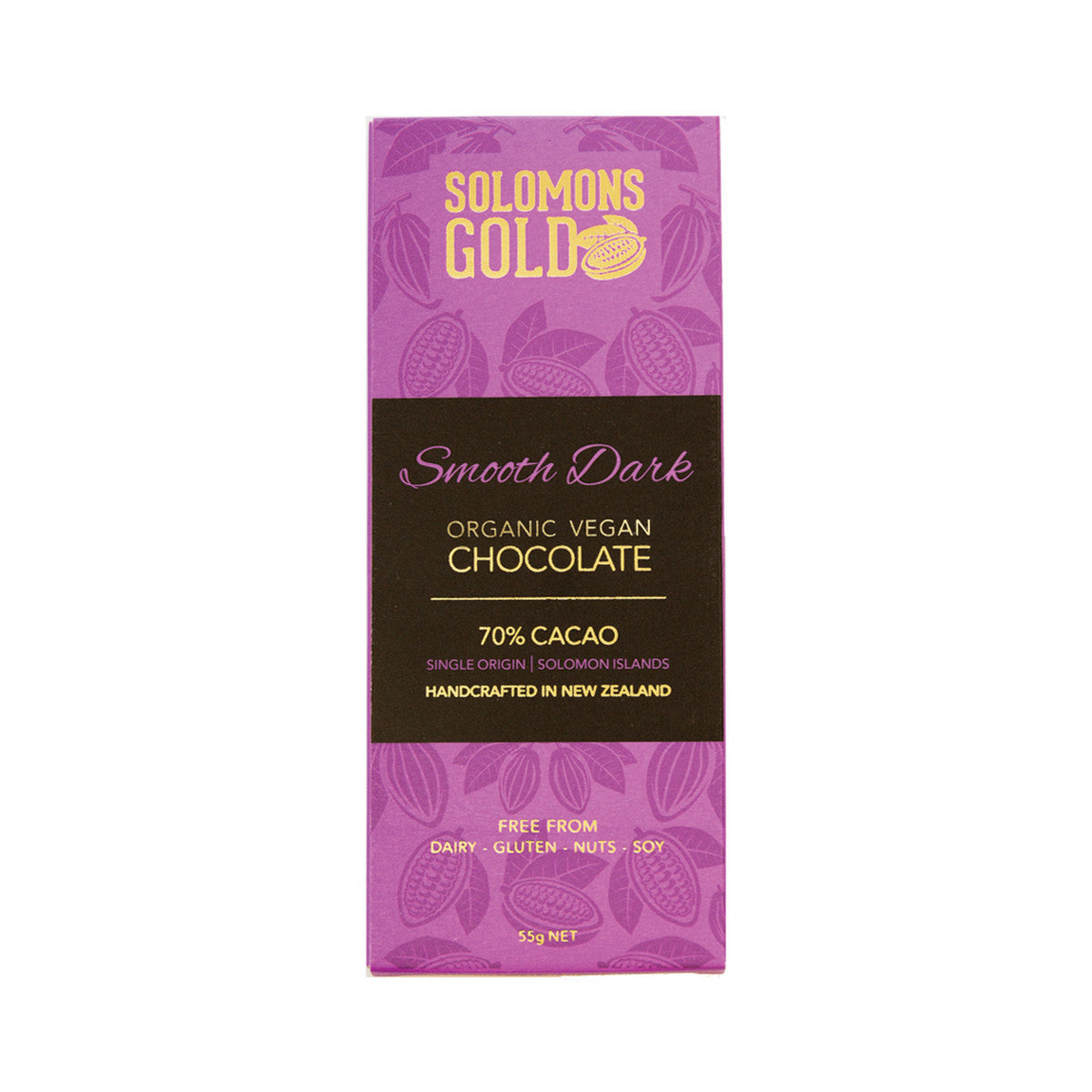 Solomons Gold Organic Vegan Smooth Dark Chocolate (70% Cacao) 55g(Pack of 12)