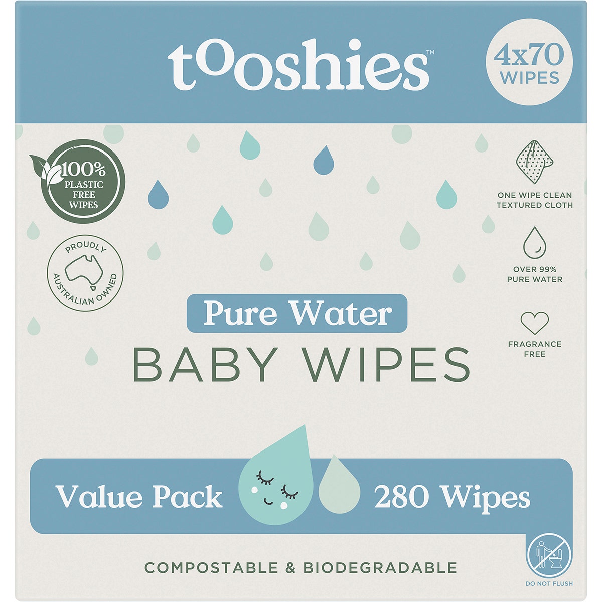 TOOSHIES BY TOM Pure Baby Wipes 99% Pure Water 70