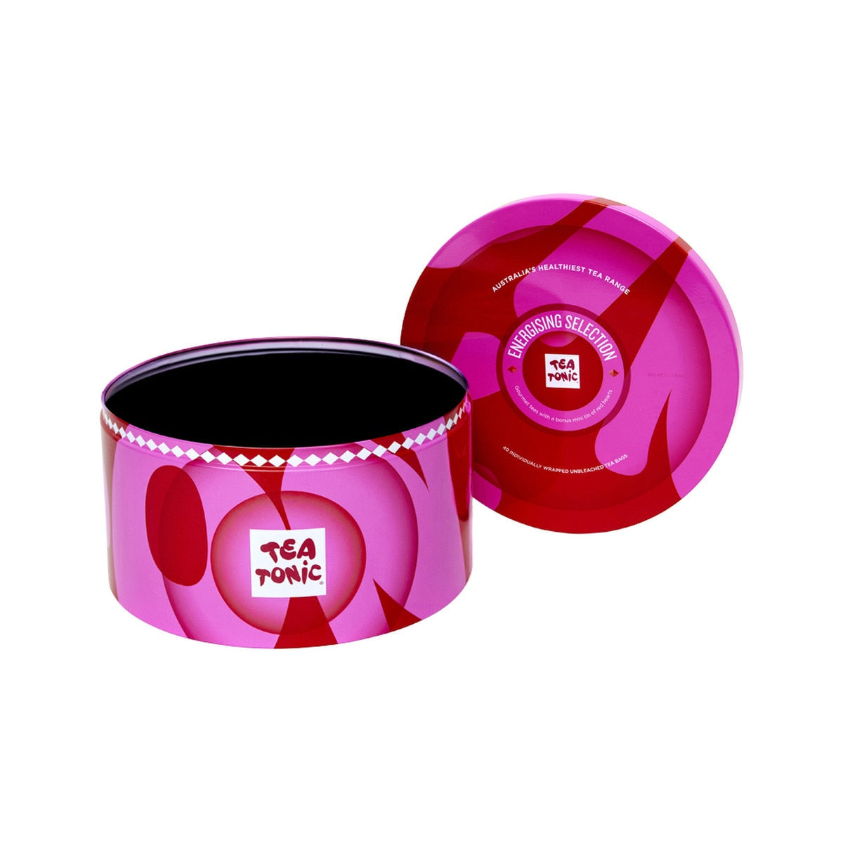 Tea Tonic Energising Selection Round Tin X 40 Tea Bags (Contains Bonus Mini Tin of Red Hearts)