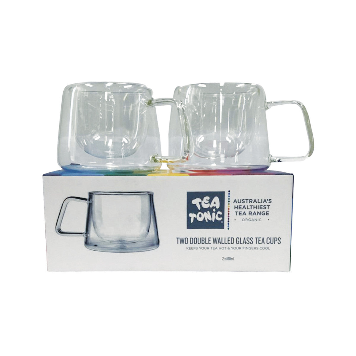 Tea Tonic (Tea for Two) Double Walled Glass Tea Cup Square Handle x 2 Pack