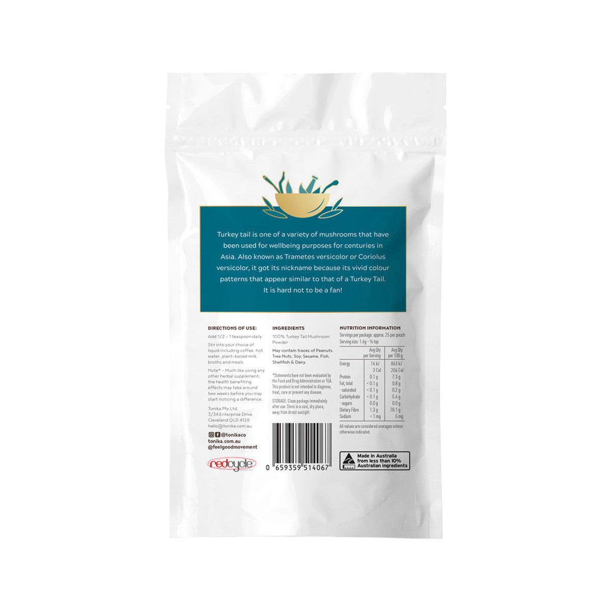 Tonika 100% Organic Mushroom Powder Turkey Tail 90g