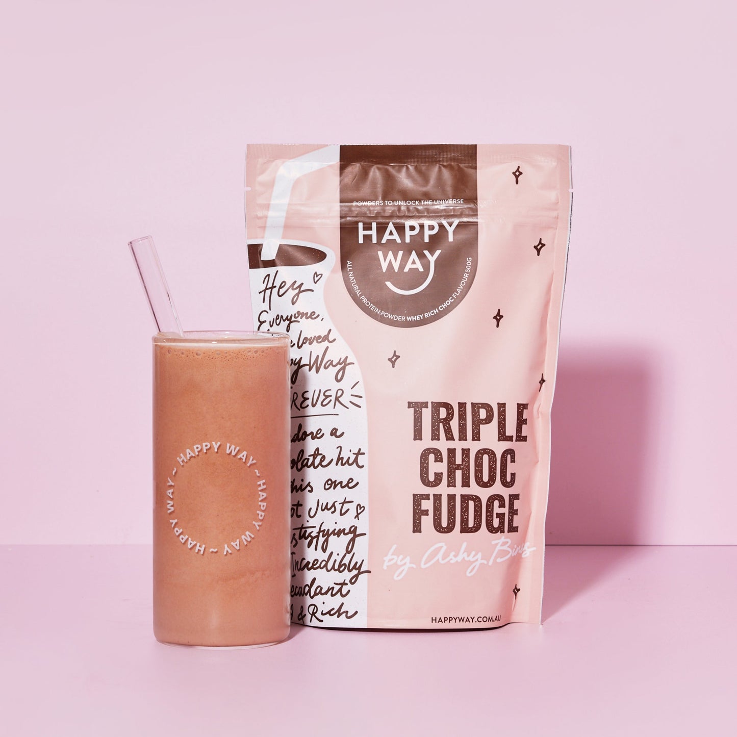 HAPPY WAY Ashy Bines Vegan Protein Powder Triple Choc Fudge 500g