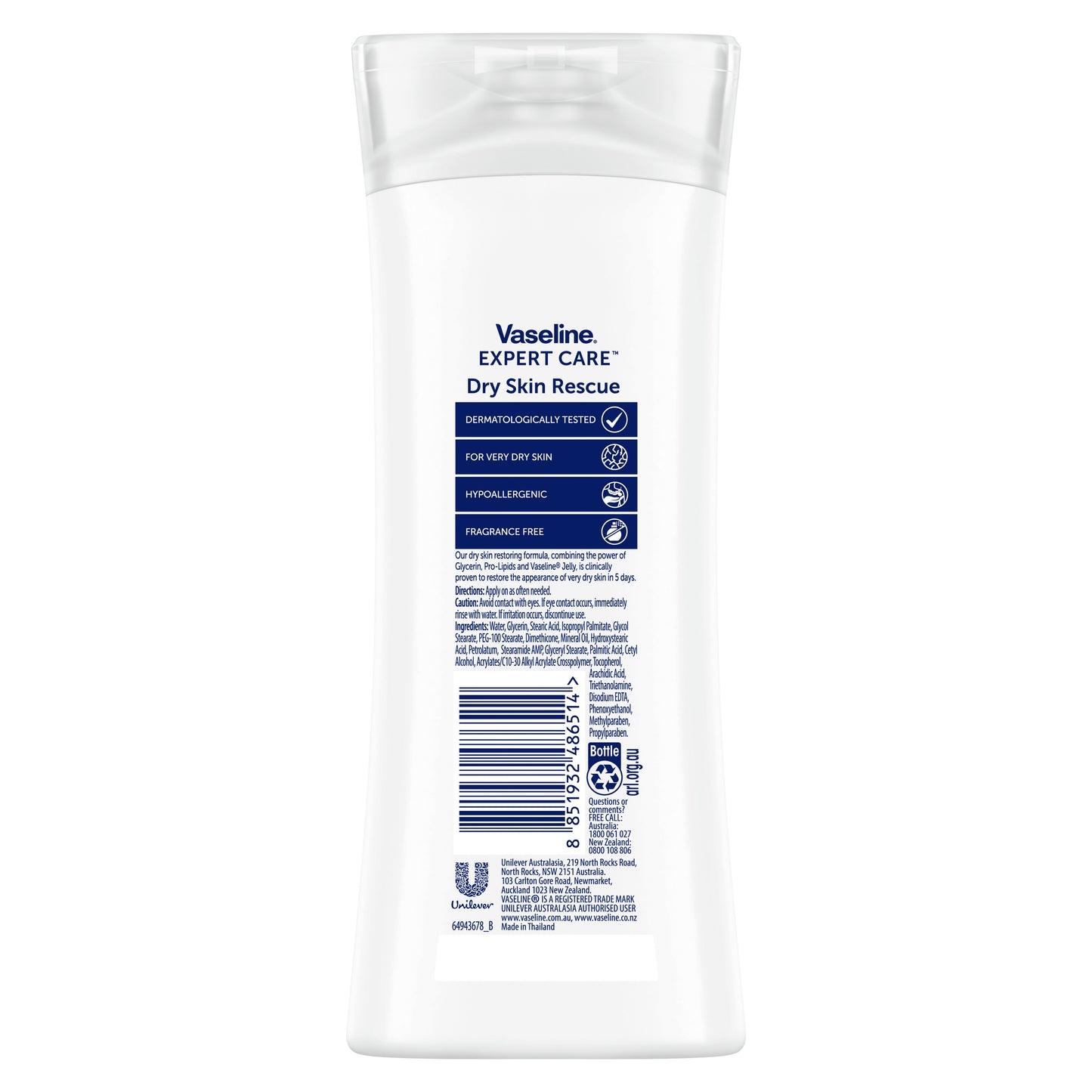 Vaseline Body Ltn Dry Skin Rescue 225ml