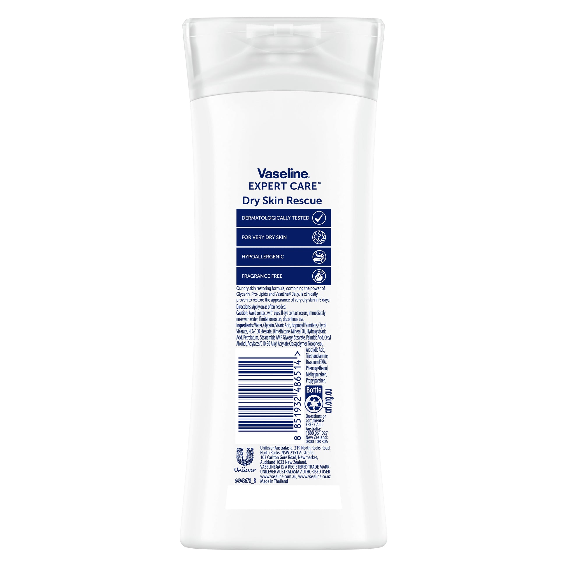 Vaseline Body Ltn Dry Skin Rescue 225ml