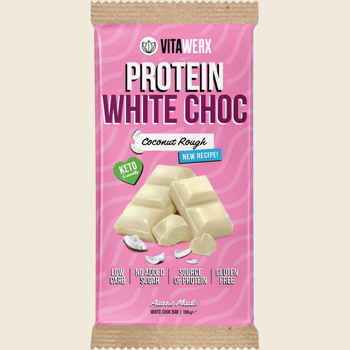 VITAWERX Protein White Chocolate Bar Coconut Rough 12x100g