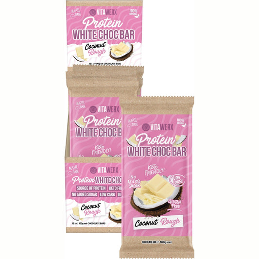 VITAWERX Protein White Chocolate Bar Coconut Rough 12x100g