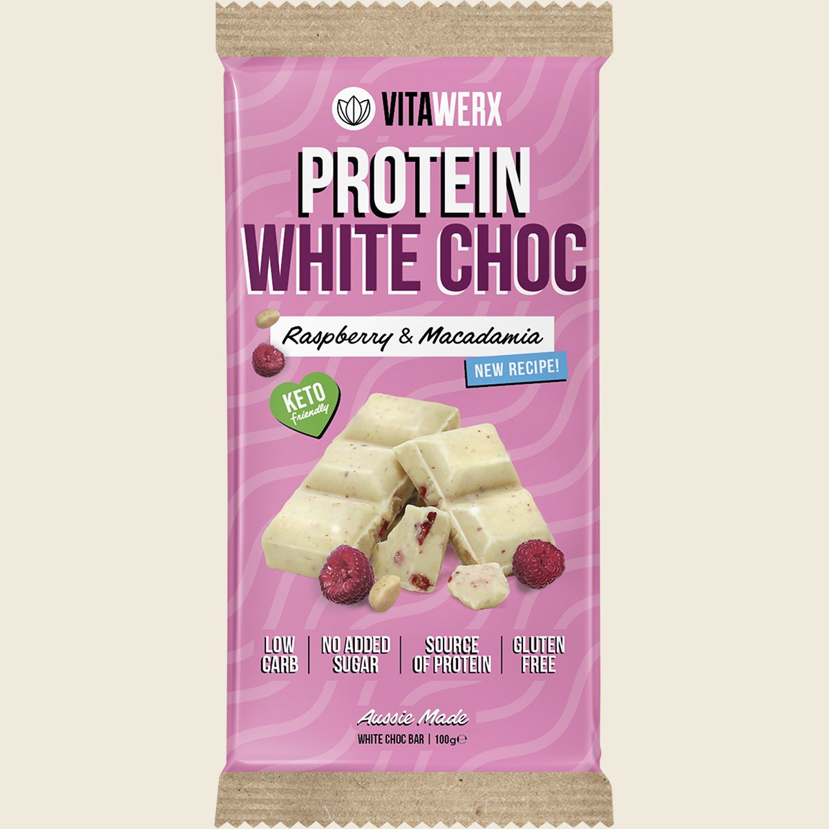 VITAWERX Protein White Chocolate Bar Raspberry Macadamia 12x100g
