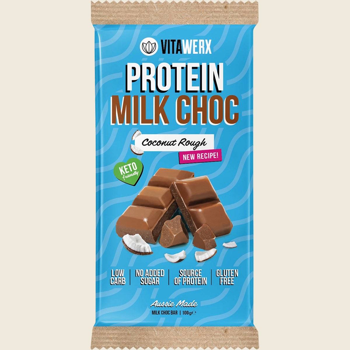 VITAWERX Protein Milk Chocolate Bar Coconut Rough 12x100g